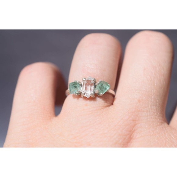 COPY - Green Tourmaline and Herkimer Diamond Engagement Ring size 3 4 5 … - Picture 2 of 8